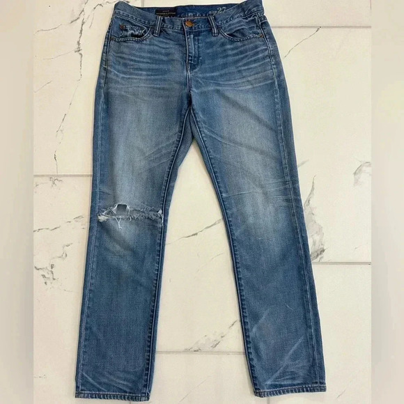 J. Crew Denim - J Crew Womens Slim Broken In Boyfriend Jeans 27 Blue Distressed Ripped Mid Rise